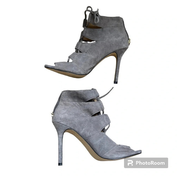 Ann Taylor Elaina Smokey Charcoal Suede Lace Up Heel/Bootie Size 7 - Picture 1 of 9